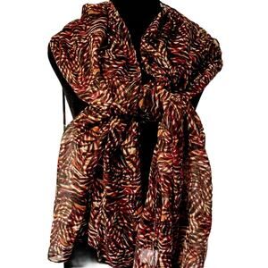 Autumn Colors Soothers Brown Orange Red White Scarf / Wrap/ Shawl 73”x 23”